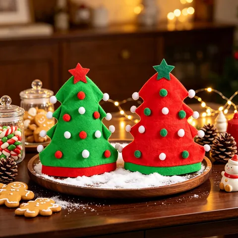 Kerstboom Vorm Feestmuts Vilt Feestelijke Decoratieve Muts Met Pluche Ballen Ster Top Nieuwigheid Vakantie Kostuum Accessoire