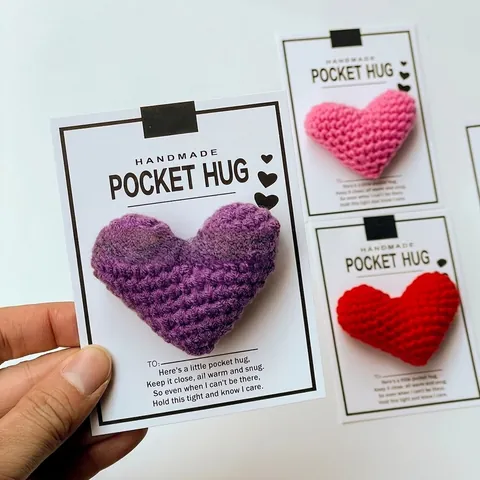 Carte Cadeau Handmade Crochet Pocket Hug Cœur Fleur Tricoté Jeton Encouragement Pour Amis Famille