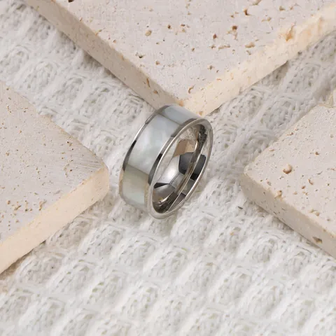 Anillo de Banda de Acero de Titanio de Moda Con Incrustación de Concha Nácar Pulido Minimalista Anillo para Hombres Mujeres Joyería Regalo