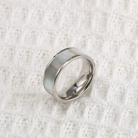 Anillo de Banda de Acero de Titanio de Moda Con Incrustación de Concha Nácar Pulido Minimalista Anillo para Hombres Mujeres Joyería Regalo