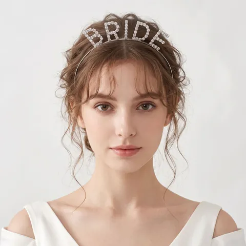 Cerchietto Minimalista in Lega Con Lettere in Strass BRIDE Per Matrimonio Addio Al Nubilato Oro Argento Accessori Capelli