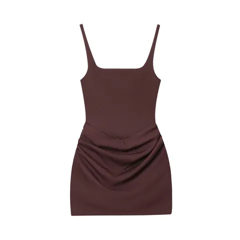 Damen Sexy Französischer Stil Quadratischer Ausschnitt Ärmellos Korsett Gerafft Bodycon Minikleid Schnürung Hinten Club Party Kleid