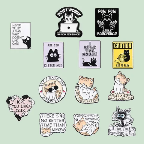 Grappige Kat Emaille Pins Humoristische Dierencitaten Legering Broche Cartoon Badges Accessoire Voor Rugzakken Jassen Cadeau