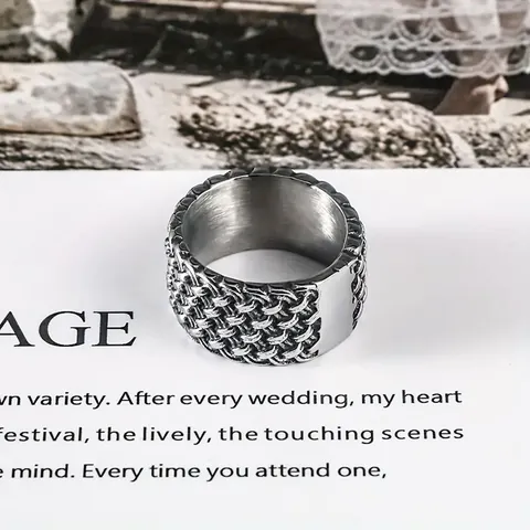 Retro Titanium Steel Woven Ring For Men Women Punk Industrial Style Wide Braided Band Finger Jewelry Gift Silver Color