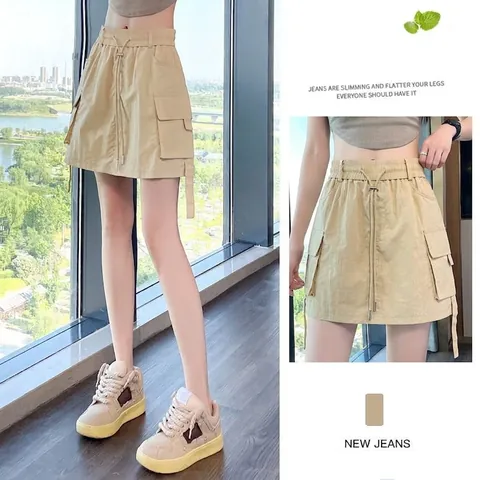 Women High Waisted Cargo Skort Quick Dry A-Line Mini Skirt With Pockets Casual American Style Summer Anti-Exposure Bottoms