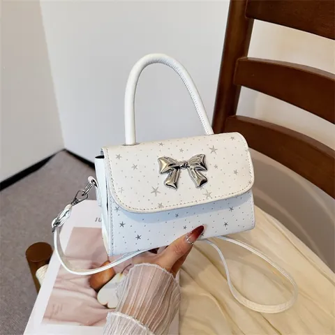 Damen Schleife Quadratische Handtasche Stern Druck Kunstleder Umhängetasche Vielseitige Mode Top Handle Tasche Elegante Geldbörse