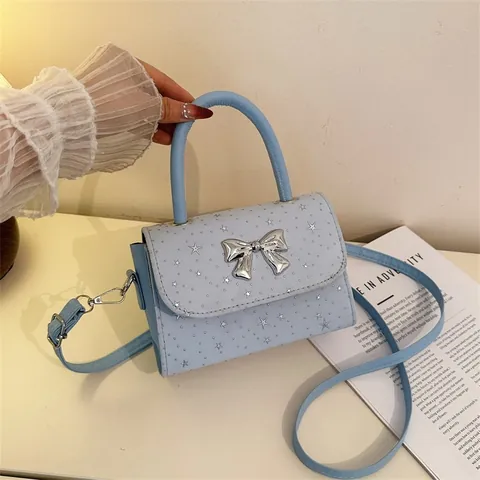 Damen Schleife Quadratische Handtasche Stern Druck Kunstleder Umhängetasche Vielseitige Mode Top Handle Tasche Elegante Geldbörse