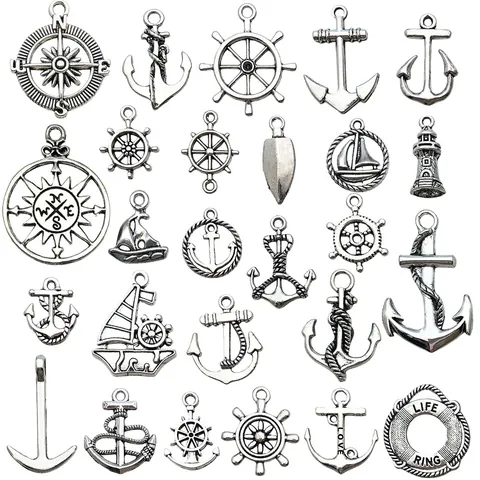 Alliage Vintage Thème Océan Nautique Breloques Marines Ancre Gouvernail Boussole Navire Pendentif Pour Bricolage Bracelet Collier Bijoux Artisanat Vente En Gros