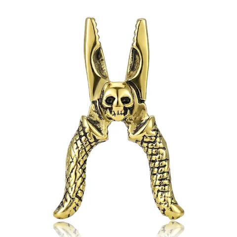 Broche de Diamantes de Imitación de Aleación con Forma de Alicates Creativos Punk Gótico Calavera Herramienta Pin de Solapa Oro Plata Envejecida Joyería Accesorios para Mujeres Hombres