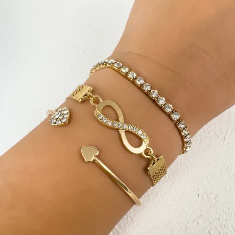Legierung Strass Herz Unendlichkeit Armreif Tennis Mesh Kette Armband Für Frauen Mode Schmuck Geschenk