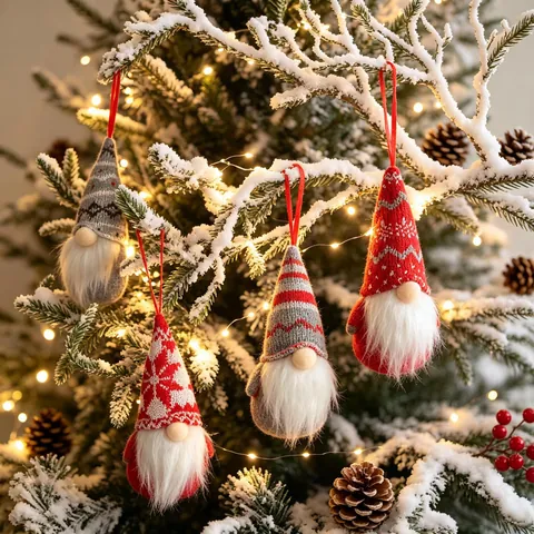 Christmas Gnome Ornaments Knitted Faceless Doll Hanging Decorations Long Beard Nordic Style Tree Pendants Festive Home Decor