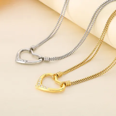 Herz Anhänger Halskette Edelstahl Hohl Rhinestone Zirkon Eingelegt Doppel Box Kette Schmuck Geschenk Für Frauen