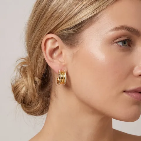 C-Form Creolen Edelstahl Mehrreihige Glitzernde Strass Inlaid Klobige Luxus Stil Für Frauen