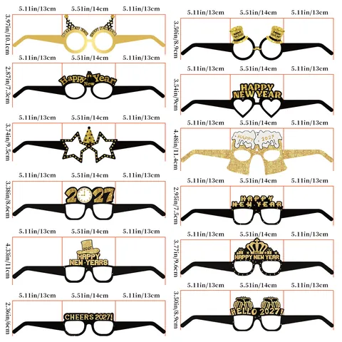 Frohes Neues Jahr 2026 Party Brille Neuheit Papier Glitzer Foto Requisiten Feier Dekorative Rahmen Schwarz Gold