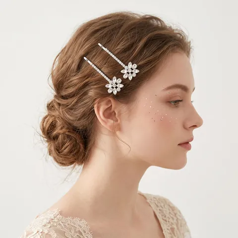 Fermaglio per Capelli a Forma di Fiore con Strass Argento in Stile Coreano per Bambini e Donne Accessori per Capelli in Lega con Cristalli Scintillanti