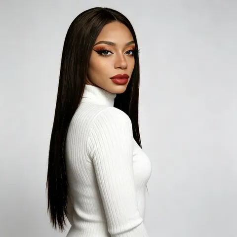 Peluca Larga Lisa para Mujer Raya al Medio Fibra Sintética Resistente al Calor Aspecto Natural Enmarcado Facial Fiesta
