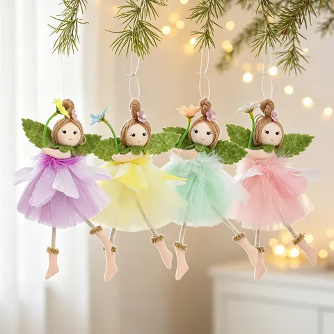 Colgante Muñeca Ángel Hada De Las Flores Hecho A Mano Falda Gasa Malla Alas Fieltro Estilo Bosque Adorno Colgante Fiesta