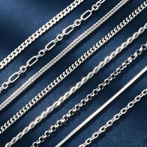 Collar De Cadena De Plata De Ley 925 Para Mujeres Hombres Chapado En Oro Blanco Eslabones Minimalistas Box Cuban Snake Joyería DIY