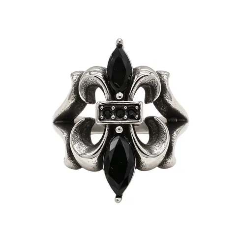 Vintage Gotik Lilie Edelstahl Ring Für Herren Damen Retro Schwarz Strass Eingelegt Punk Schmuck Bandring