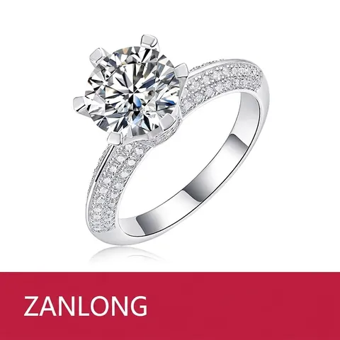 Bague en Argent Sterling 925 avec Diamant de Laboratoire et Moissanite Femme Luxe Taille Brillant Rond Alliance Mariage Six Griffes