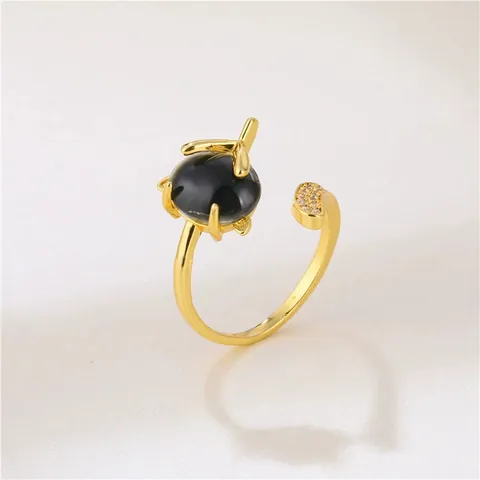 Fuchsform Verstellbarer Offener Ring Vergoldetes Kupfer Mit Zirkonia Und Buntem Edelstein Für Damen Modeschmuck