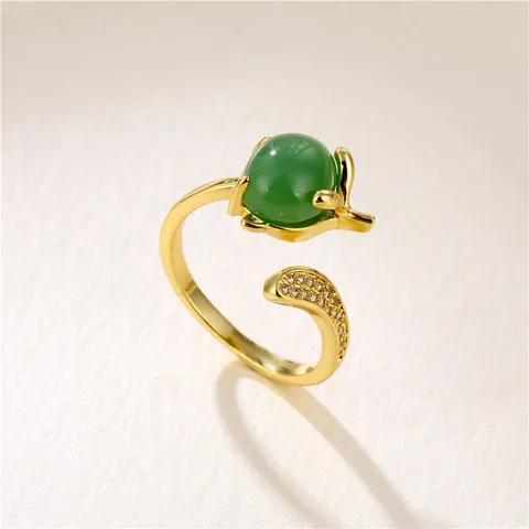 Fuchsform Verstellbarer Offener Ring Vergoldetes Kupfer Mit Zirkonia Und Buntem Edelstein Für Damen Modeschmuck