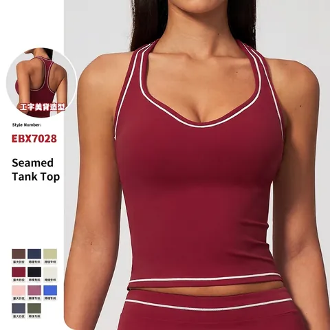 Damen Racerback Yoga Sportweste Mit Kontrastnähten Gebürstet Slim Fit Laufen Gym Tank Top Fitness Sportliches Top