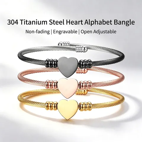Edelstahl Kabeldraht Armband Mit Herzanhänger Gedreht Offene Manschette Armreif Elegante Minimalistische Mode Schmuck Für Frauen