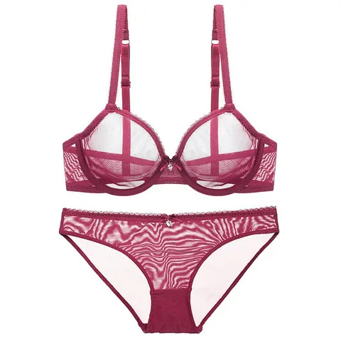 Soutien-Gorge Et Culotte En Maille Transparente Sexy Pour Femmes Lingerie En Dentelle Respirante Avec Pendentif Coeur