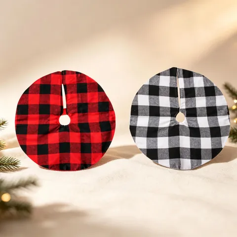 Mini Christmas Tree Skirt Buffalo Plaid Round Cloth Decorative Base Cover For Home Party Holiday Tabletop