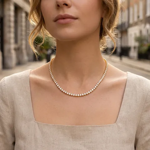 Collana Tennis Classica da Donna in Rame Placcato Oro Rodio Zirconia Rotonda Intarsiata Choker Regolabile Gioielli di Moda Regalo