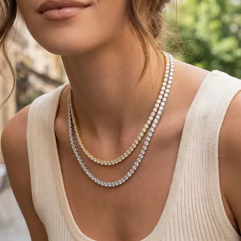 Collana Tennis Classica da Donna in Rame Placcato Oro Rodio Zirconia Rotonda Intarsiata Choker Regolabile Gioielli di Moda Regalo