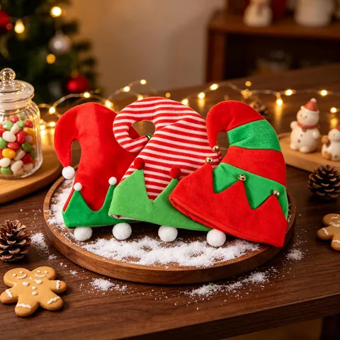 Christmas Elf Hat With Jingle Bells Striped Patchwork Festive Plush Party Hat For Holiday Decoration And Costume