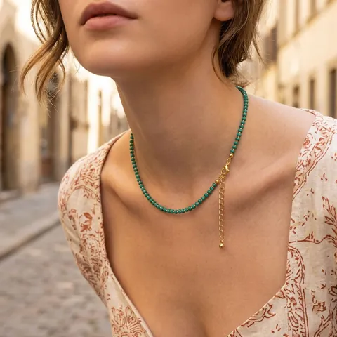 Smaragdgrüne Perlenkette Handgefertigte Glasperlen Halskette Kupfer Goldene Abstandshalter Urlaub Schmuck Für Frauen