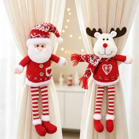 Embrasses De Rideau Noël Peluche Tricoté Père Noël Bonhomme De Neige Renne Poupée Jambes Longues