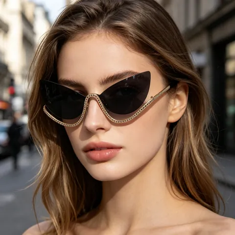 Cat-Eye-Sonnenbrille Randlose PC-Linsen Zinklegierung Strass UV400 Mode Damen Outdoor Brillen Trendy
