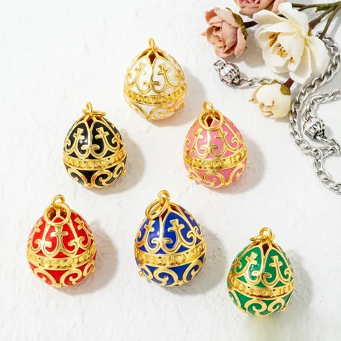 Russische Stijl Eierhangers Koper Emaille Geschilderd Floraal Zirkoon Sieraden Maken Bedel Voor DIY Ketting Armband