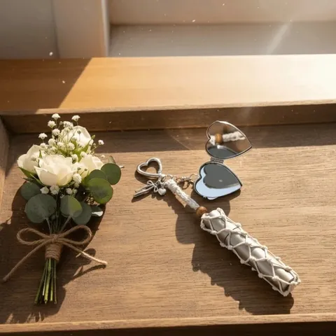 Portachiavi Porta Rossetto Intrecciato A Mano Chiusura A Cuore Perlina In Legno Ciondolo Per Borsa Donna