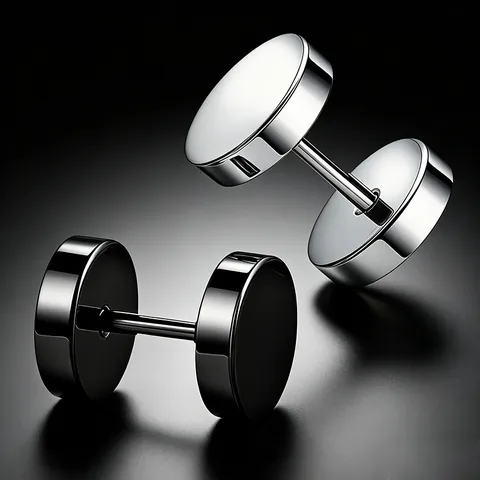 Barbell Stud Earrings Stainless Steel Round Dumbbell Shape Black Silver Hip Hop Rock Punk Style Unisex Jewelry Gift