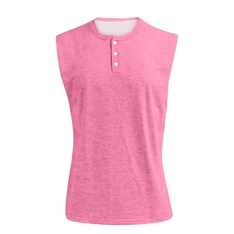 Heren Henley Hals Mouwloze Tanktop Katoen Polyester Mix Knoop Sport Fitness Vest Casual Ruime Top Met Zak