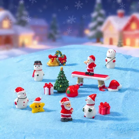 Figurines Miniatures de Noël en Résine Père Noël Bonhomme de Neige Ornements Artisanaux Micro Paysage Cadeau Noël Maison