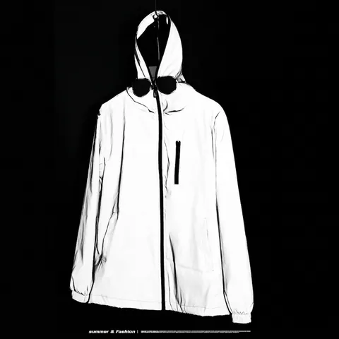 Herren Reflektierende Outdoor Windjacke Japanischer Stil Kapuze Mehrfachtaschen Casual Sportbekleidung Polyester Jacke Top