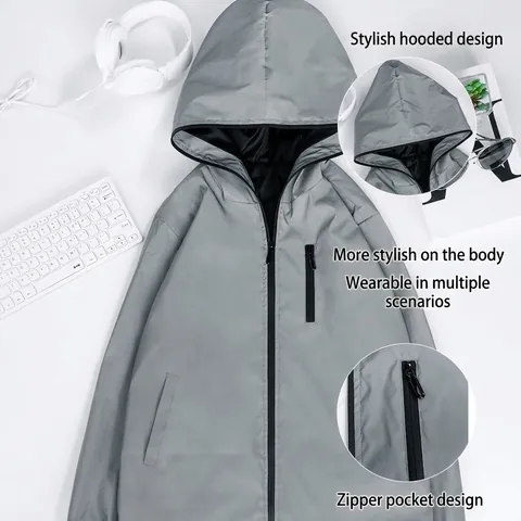 Herren Reflektierende Outdoor Windjacke Japanischer Stil Kapuze Mehrfachtaschen Casual Sportbekleidung Polyester Jacke Top