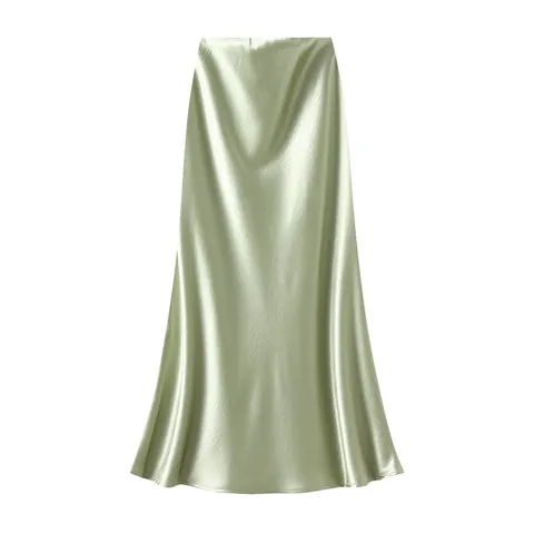 Elegante Gonna a Sirena in Satin Pieghettata da Donna Vita Alta Snellente Gonna Lunga in Poliestere Primavera Ufficio