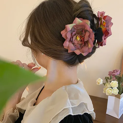 Große Stoff Rose Blume Haarklammer Handgefertigte Französische Vintage Romantische Stereoskopische Florale Haarnadeln Für Damen