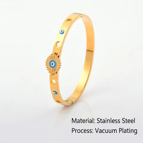 Titanium Staal Boze Oog Armring Voor Vrouwen Gegalvaniseerd Goud Strass Hol Geometrische Armring Boho Mode Sieraden