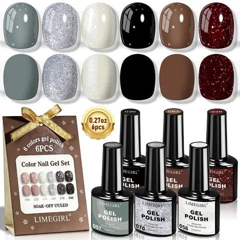 Juego de Esmalte de Uñas en Gel con Purpurina Nude Marrón Gris Negro Soak Off UV LED Gel Nail Art Barniz Manicura Profesional para Mujer