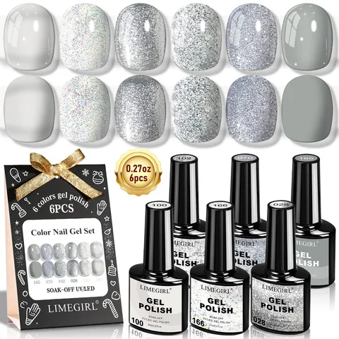 Juego de Esmalte de Uñas en Gel con Purpurina Nude Marrón Gris Negro Soak Off UV LED Gel Nail Art Barniz Manicura Profesional para Mujer