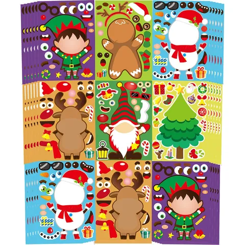 Pegatinas DIY de Navidad Crear una Cara Puzzle Dibujos Animados para Niños Decoración de Fiesta Papel Adhesivo Regalo