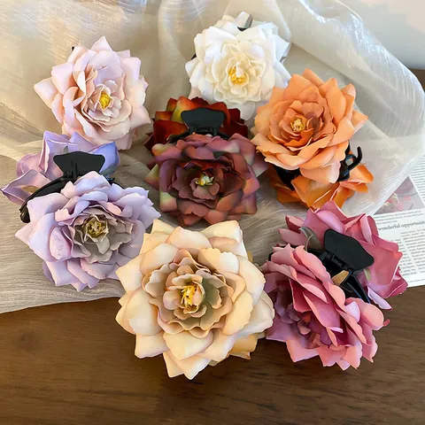Große Stoff Rose Blume Haarklammer Handgefertigte Französische Vintage Romantische Stereoskopische Florale Haarnadeln Für Damen